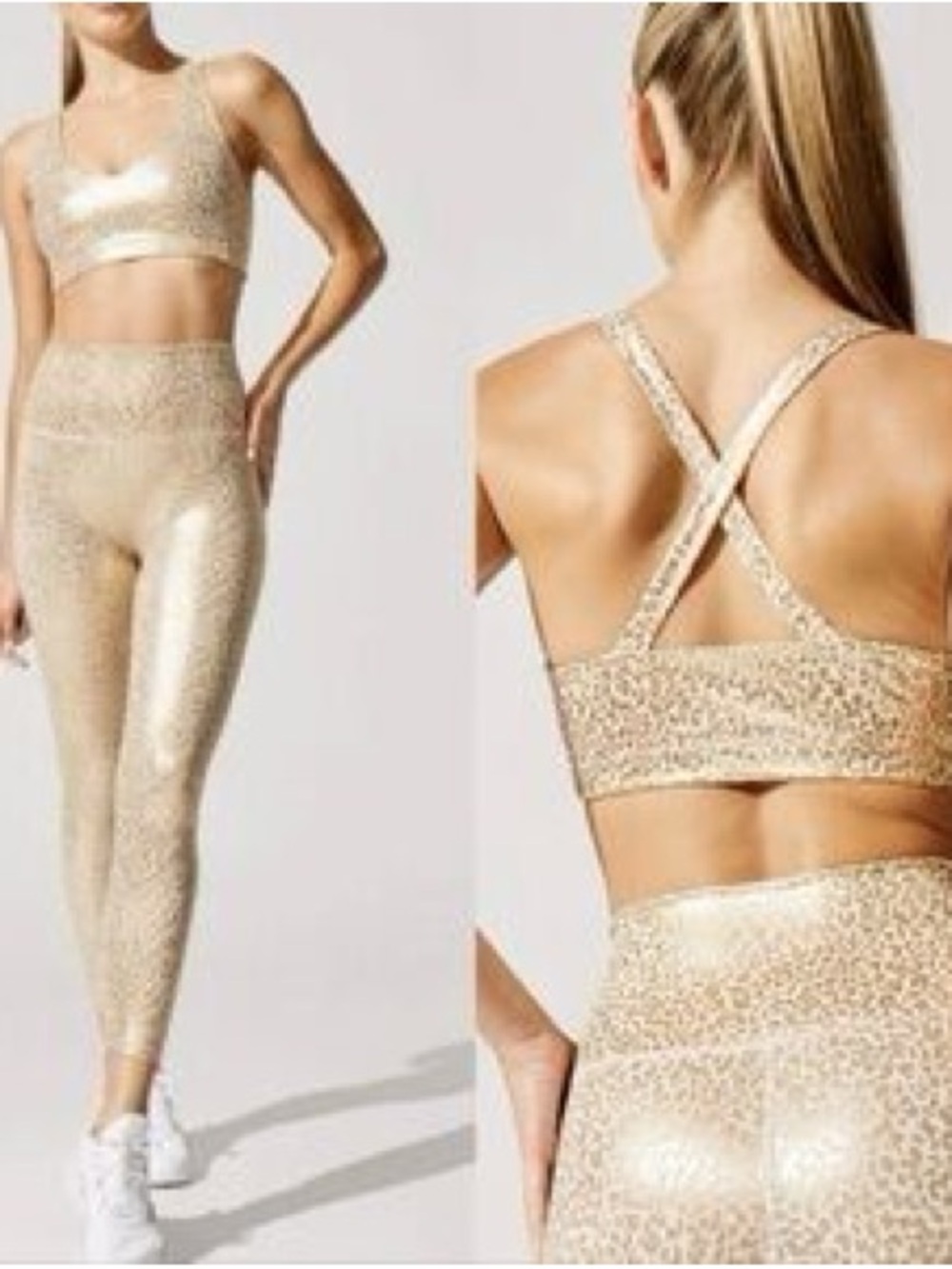 Carbon38 Gold Leopard Accent Activewear Set on Cream - Picture 8 of 9